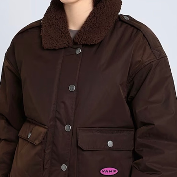 VANS Women's Bomber Jacket Brown Pockets Flight Satin Zip Oversized Size 0A7YQX - Picture 4 of 5